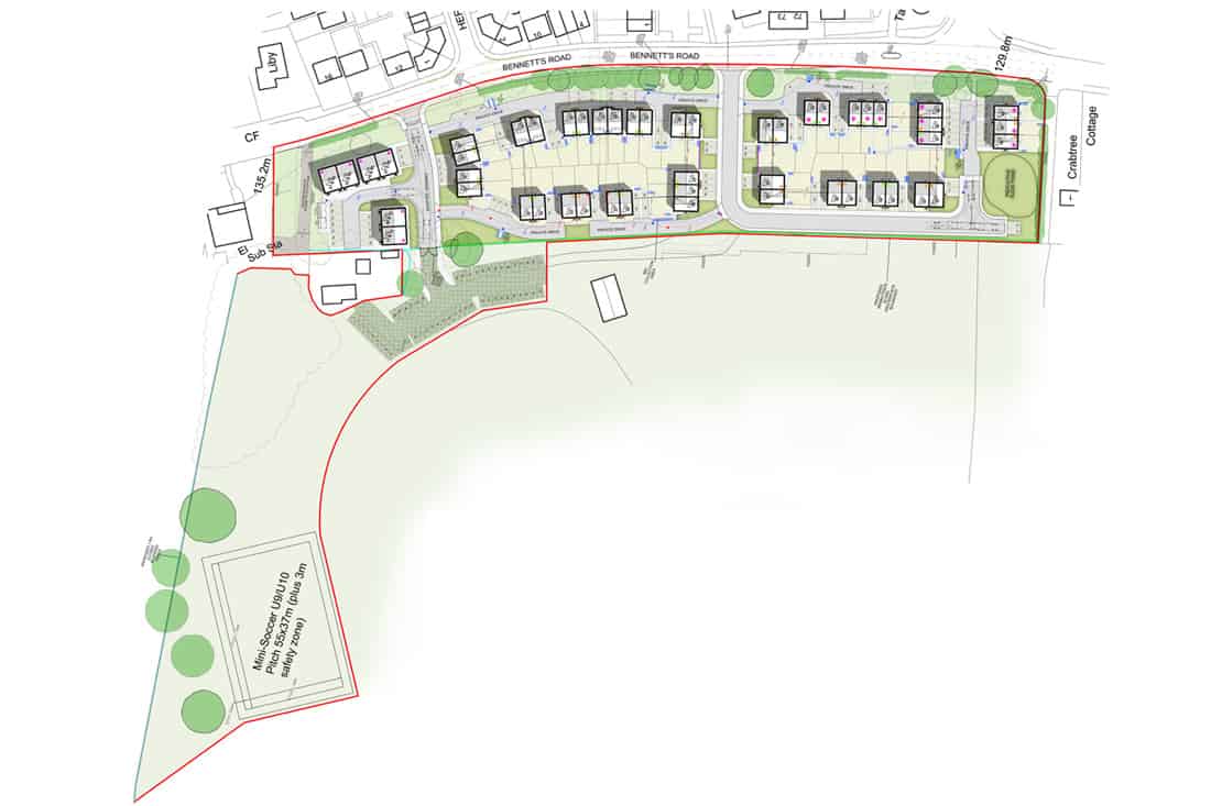 Site layout of affordable housing on Bennetts Road Keresley